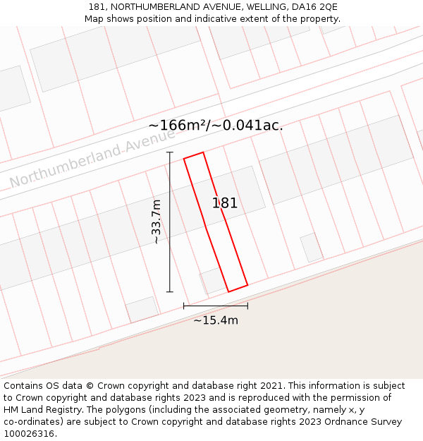 181, NORTHUMBERLAND AVENUE, WELLING, DA16 2QE: Plot and title map