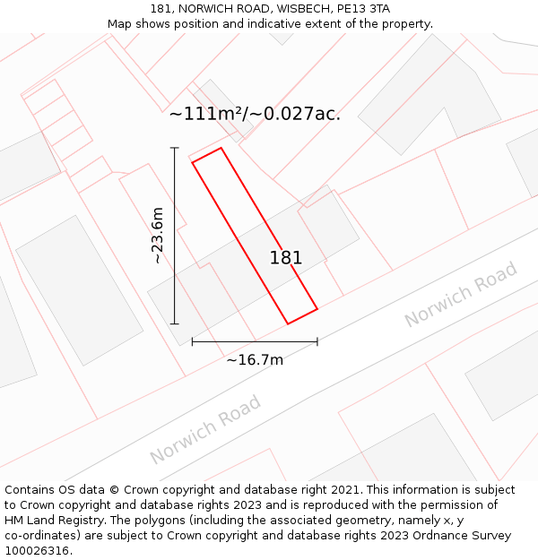 181, NORWICH ROAD, WISBECH, PE13 3TA: Plot and title map