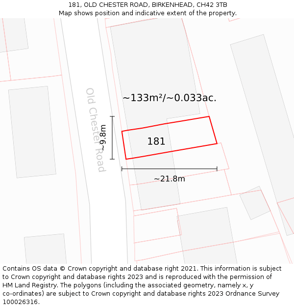 181, OLD CHESTER ROAD, BIRKENHEAD, CH42 3TB: Plot and title map