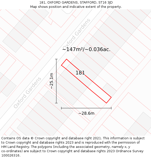 181, OXFORD GARDENS, STAFFORD, ST16 3JD: Plot and title map