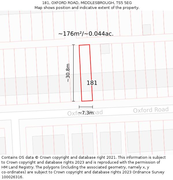 181, OXFORD ROAD, MIDDLESBROUGH, TS5 5EG: Plot and title map