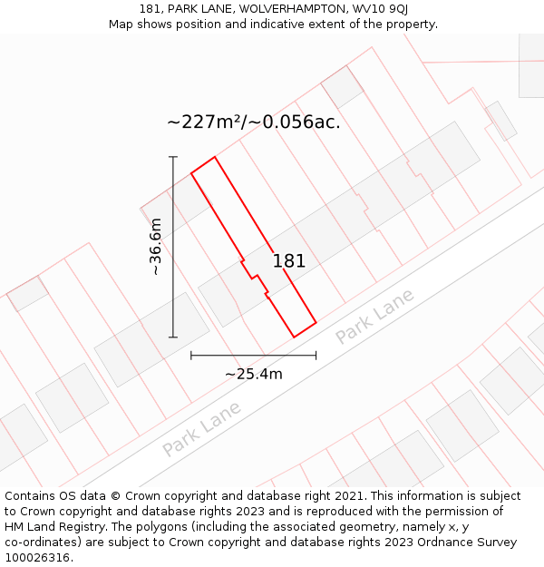 181, PARK LANE, WOLVERHAMPTON, WV10 9QJ: Plot and title map