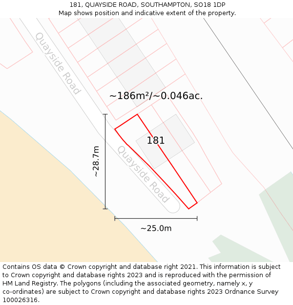 181, QUAYSIDE ROAD, SOUTHAMPTON, SO18 1DP: Plot and title map