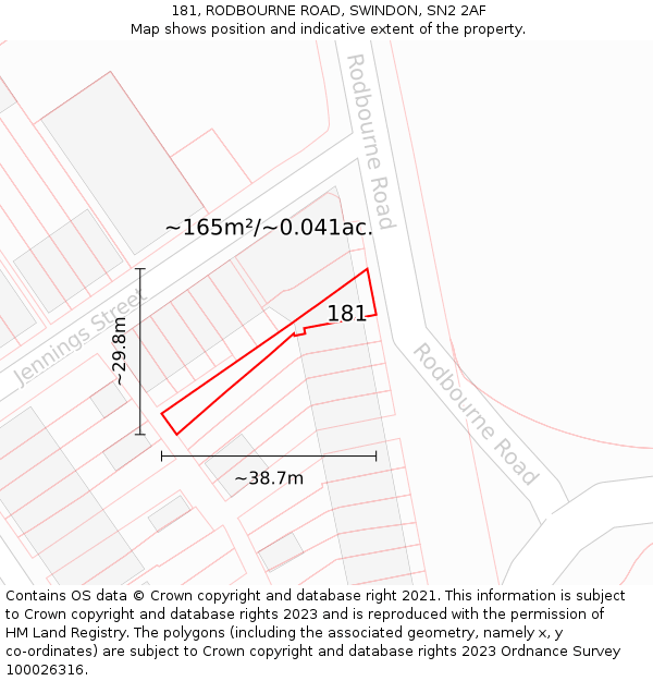 181, RODBOURNE ROAD, SWINDON, SN2 2AF: Plot and title map