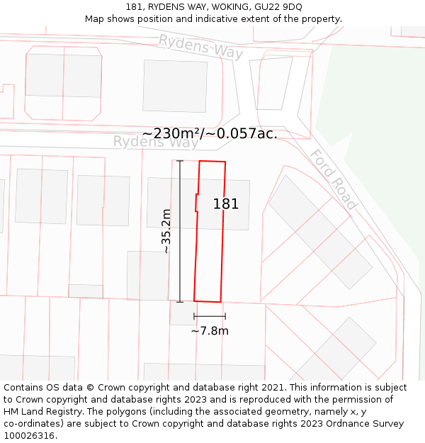 181, RYDENS WAY, WOKING, GU22 9DQ: Plot and title map