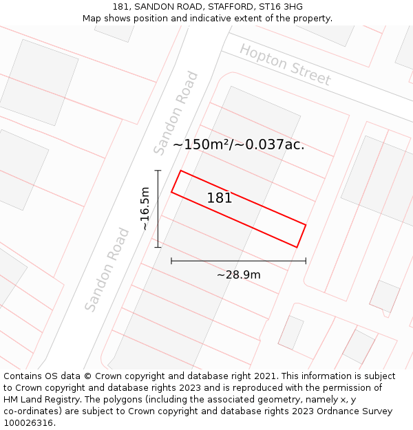 181, SANDON ROAD, STAFFORD, ST16 3HG: Plot and title map