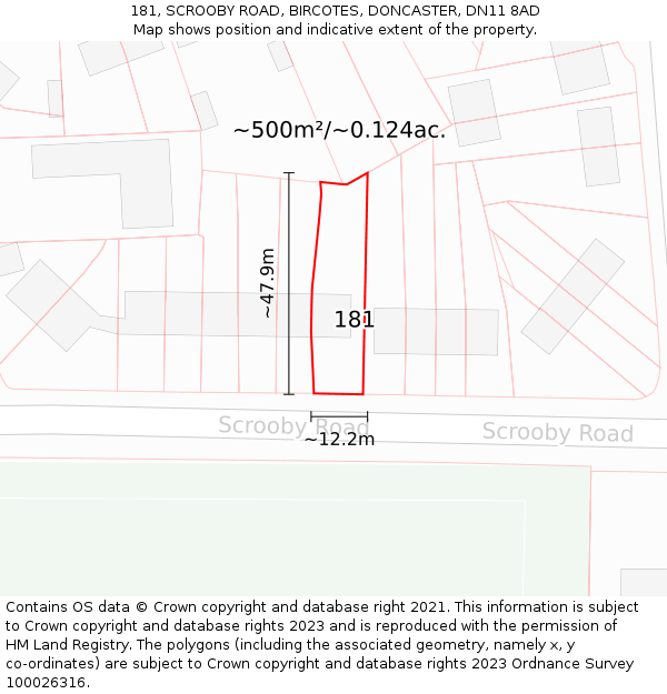 181, SCROOBY ROAD, BIRCOTES, DONCASTER, DN11 8AD: Plot and title map