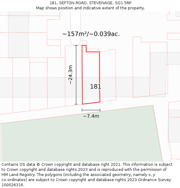 181, SEFTON ROAD, STEVENAGE, SG1 5RP: Plot and title map