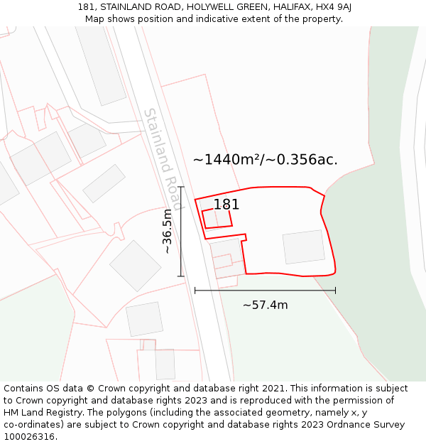181, STAINLAND ROAD, HOLYWELL GREEN, HALIFAX, HX4 9AJ: Plot and title map