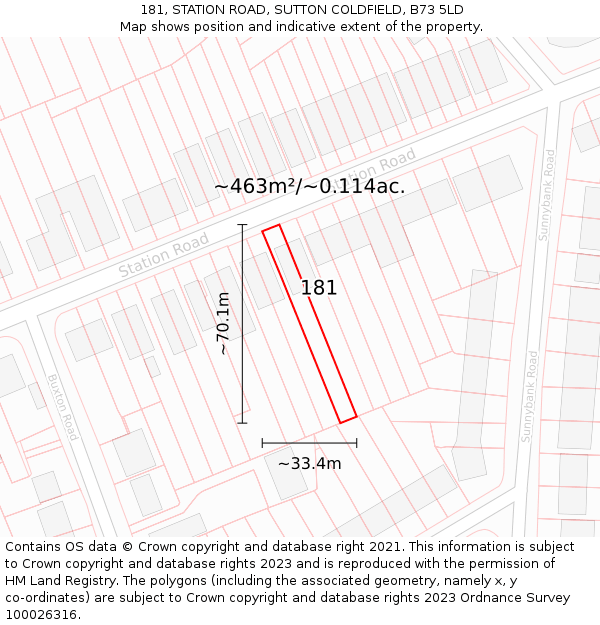 181, STATION ROAD, SUTTON COLDFIELD, B73 5LD: Plot and title map