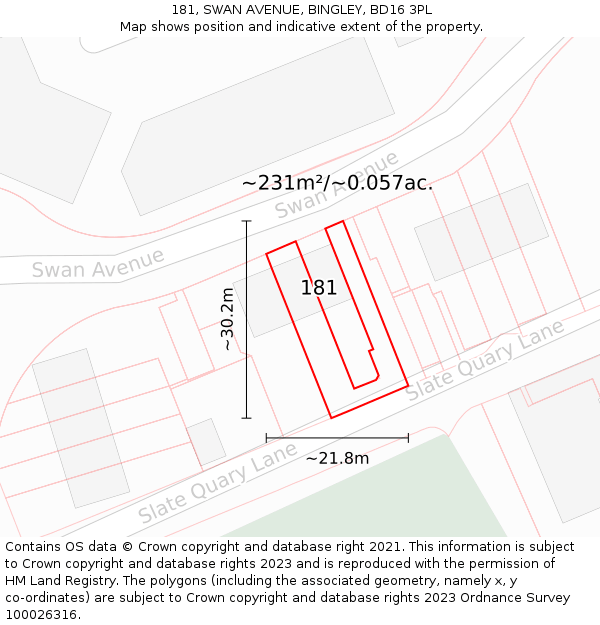 181, SWAN AVENUE, BINGLEY, BD16 3PL: Plot and title map