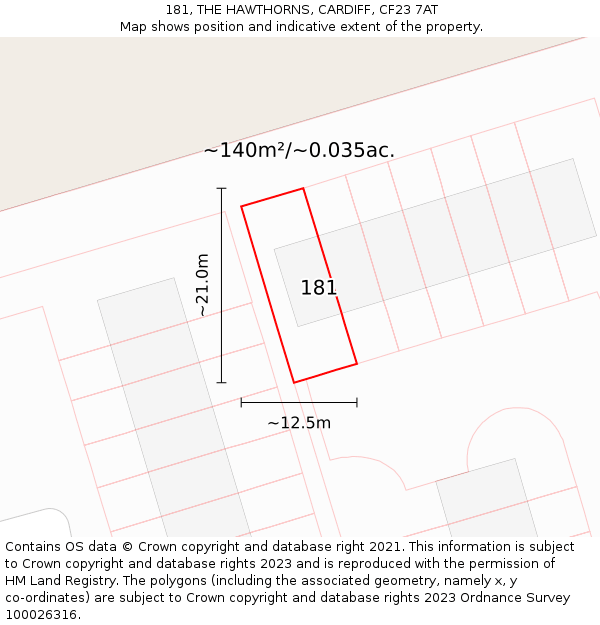 181, THE HAWTHORNS, CARDIFF, CF23 7AT: Plot and title map