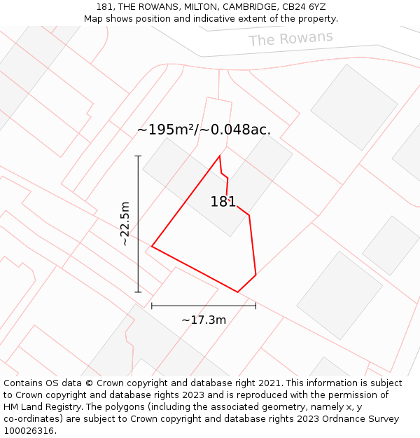 181, THE ROWANS, MILTON, CAMBRIDGE, CB24 6YZ: Plot and title map