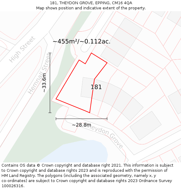 181, THEYDON GROVE, EPPING, CM16 4QA: Plot and title map