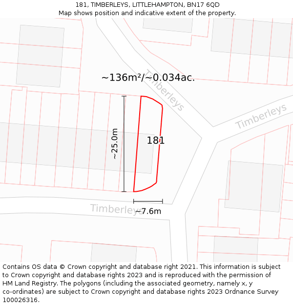 181, TIMBERLEYS, LITTLEHAMPTON, BN17 6QD: Plot and title map
