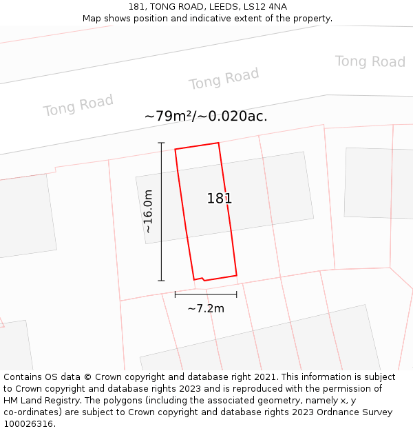 181, TONG ROAD, LEEDS, LS12 4NA: Plot and title map