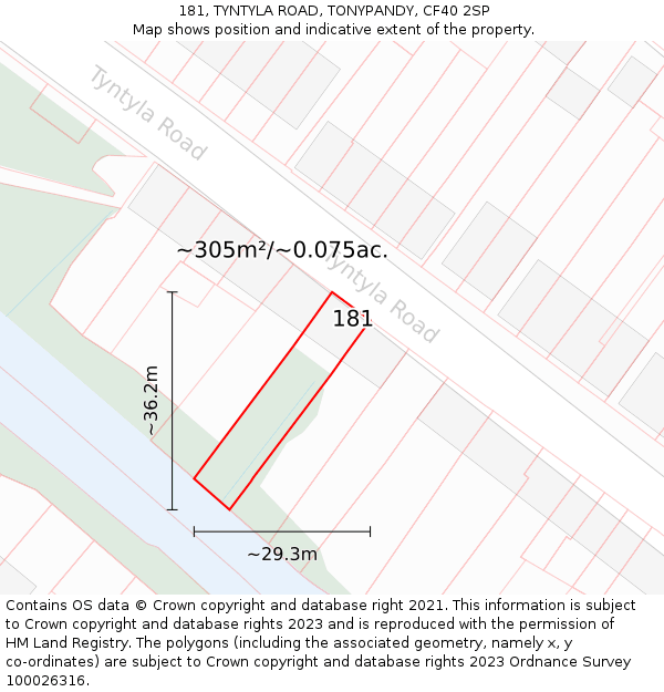 181, TYNTYLA ROAD, TONYPANDY, CF40 2SP: Plot and title map
