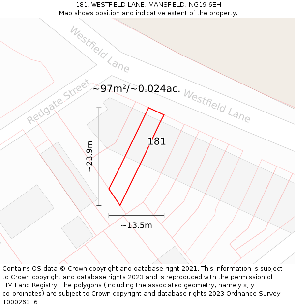 181, WESTFIELD LANE, MANSFIELD, NG19 6EH: Plot and title map