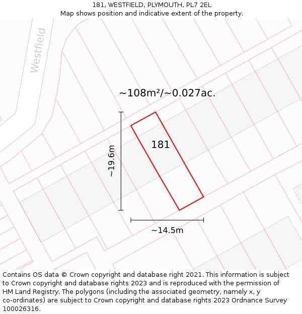 181, WESTFIELD, PLYMOUTH, PL7 2EL: Plot and title map