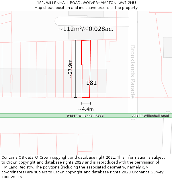 181, WILLENHALL ROAD, WOLVERHAMPTON, WV1 2HU: Plot and title map