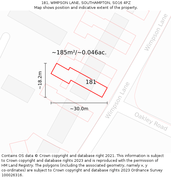 181, WIMPSON LANE, SOUTHAMPTON, SO16 4PZ: Plot and title map