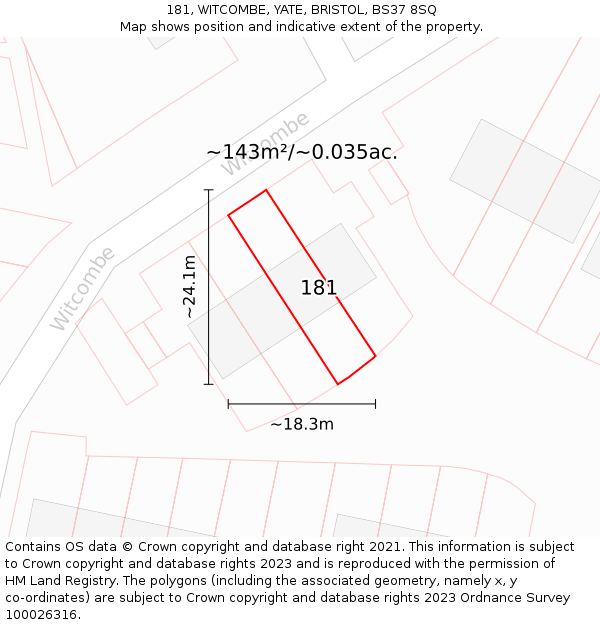 181, WITCOMBE, YATE, BRISTOL, BS37 8SQ: Plot and title map