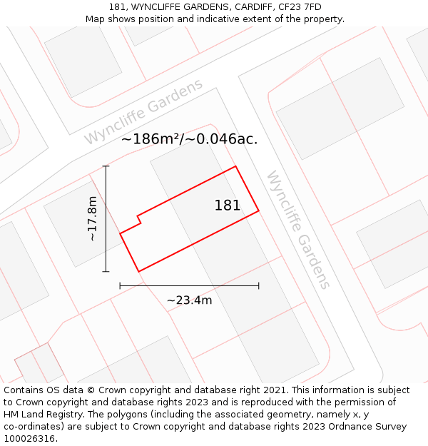 181, WYNCLIFFE GARDENS, CARDIFF, CF23 7FD: Plot and title map
