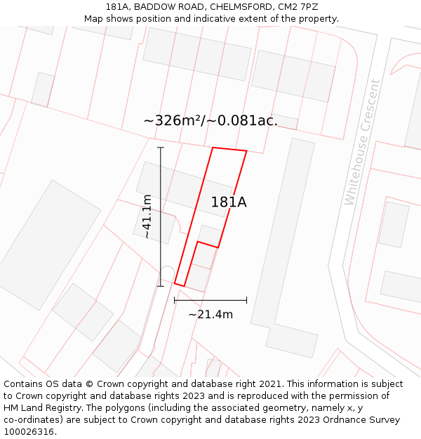 181A, BADDOW ROAD, CHELMSFORD, CM2 7PZ: Plot and title map