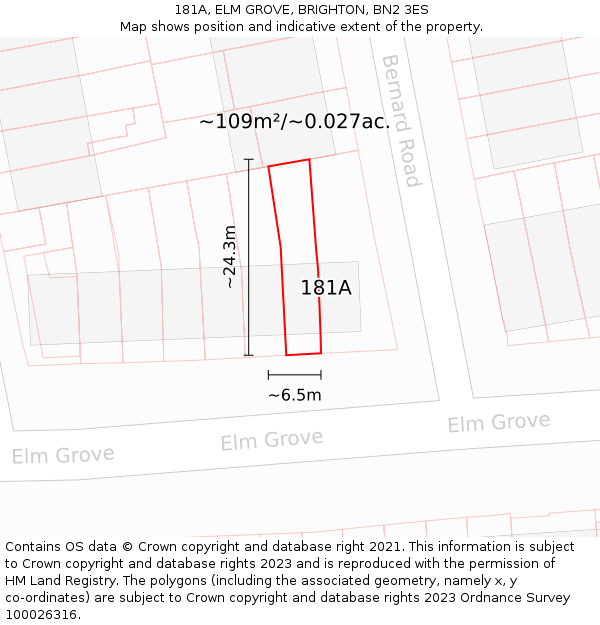 181A, ELM GROVE, BRIGHTON, BN2 3ES: Plot and title map