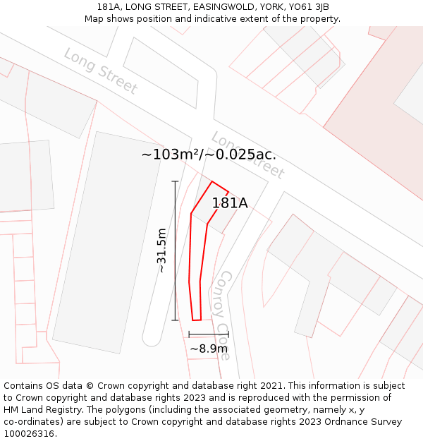 181A, LONG STREET, EASINGWOLD, YORK, YO61 3JB: Plot and title map