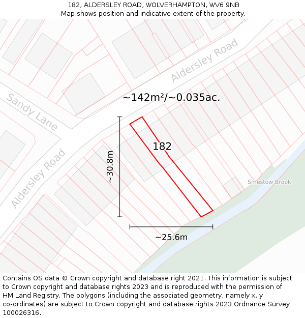 182, ALDERSLEY ROAD, WOLVERHAMPTON, WV6 9NB: Plot and title map