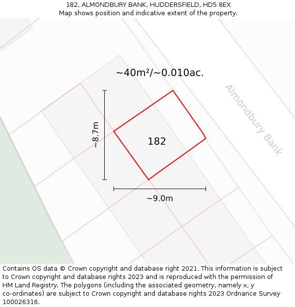 182, ALMONDBURY BANK, HUDDERSFIELD, HD5 8EX: Plot and title map