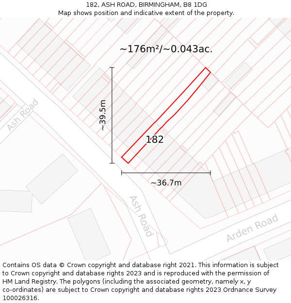 182, ASH ROAD, BIRMINGHAM, B8 1DG: Plot and title map