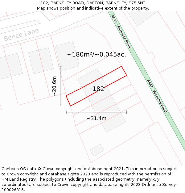 182, BARNSLEY ROAD, DARTON, BARNSLEY, S75 5NT: Plot and title map