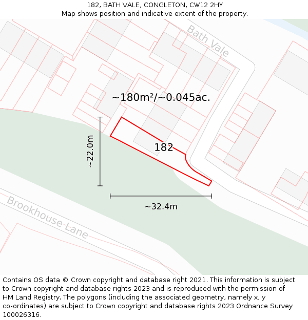 182, BATH VALE, CONGLETON, CW12 2HY: Plot and title map