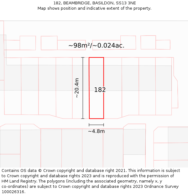 182, BEAMBRIDGE, BASILDON, SS13 3NE: Plot and title map