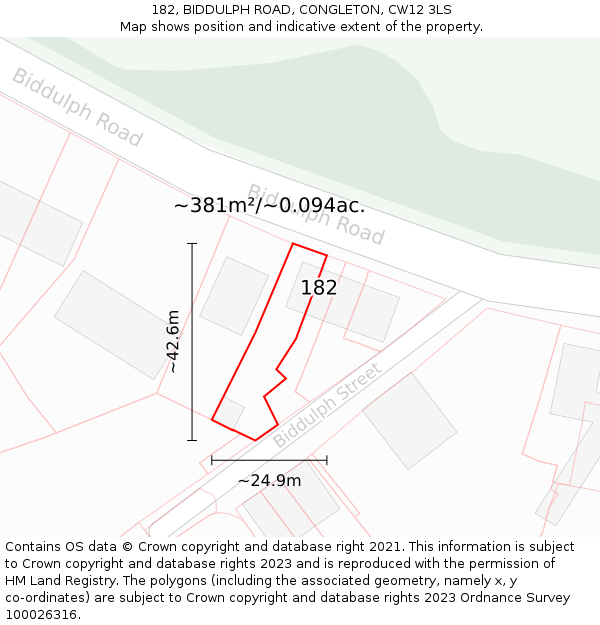 182, BIDDULPH ROAD, CONGLETON, CW12 3LS: Plot and title map