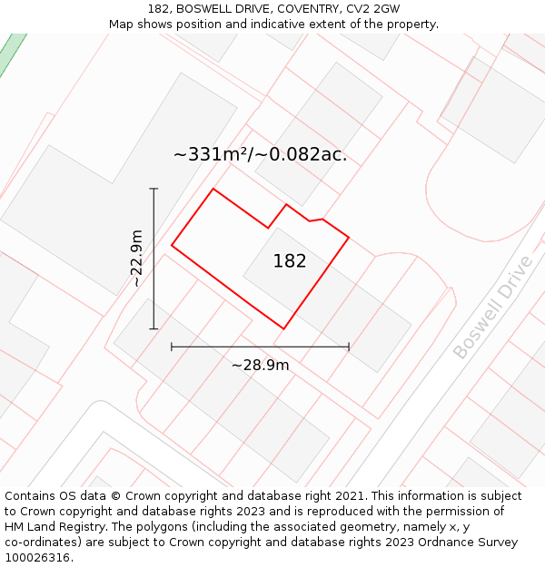 182, BOSWELL DRIVE, COVENTRY, CV2 2GW: Plot and title map