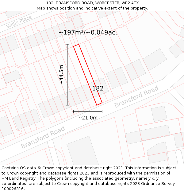 182, BRANSFORD ROAD, WORCESTER, WR2 4EX: Plot and title map