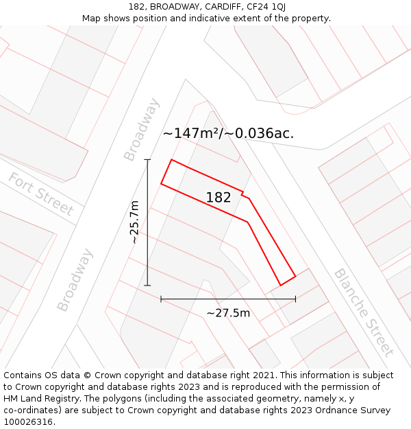 182, BROADWAY, CARDIFF, CF24 1QJ: Plot and title map