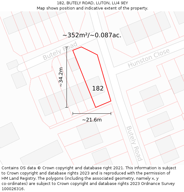 182, BUTELY ROAD, LUTON, LU4 9EY: Plot and title map