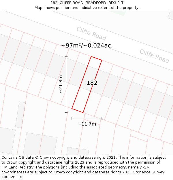 182, CLIFFE ROAD, BRADFORD, BD3 0LT: Plot and title map