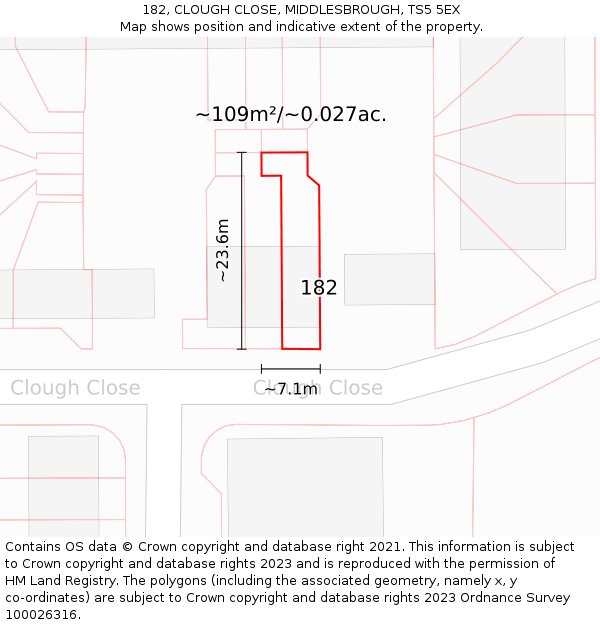 182, CLOUGH CLOSE, MIDDLESBROUGH, TS5 5EX: Plot and title map