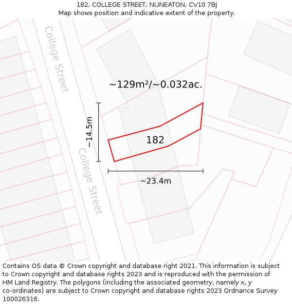 182, COLLEGE STREET, NUNEATON, CV10 7BJ: Plot and title map