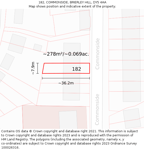 182, COMMONSIDE, BRIERLEY HILL, DY5 4AA: Plot and title map