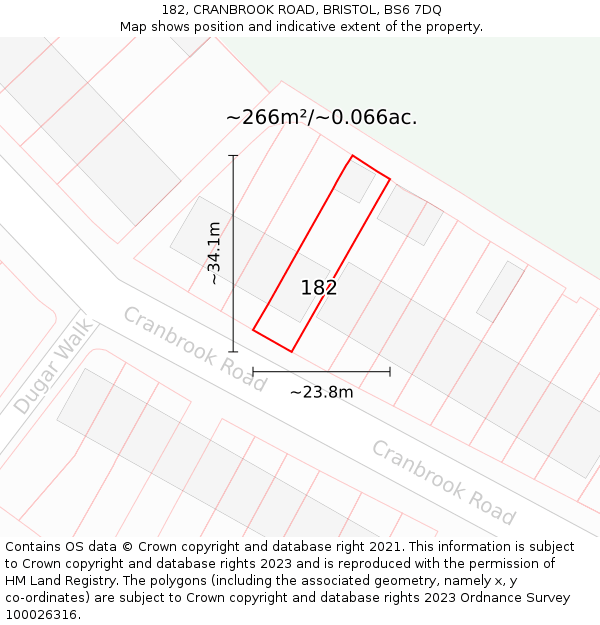 182, CRANBROOK ROAD, BRISTOL, BS6 7DQ: Plot and title map