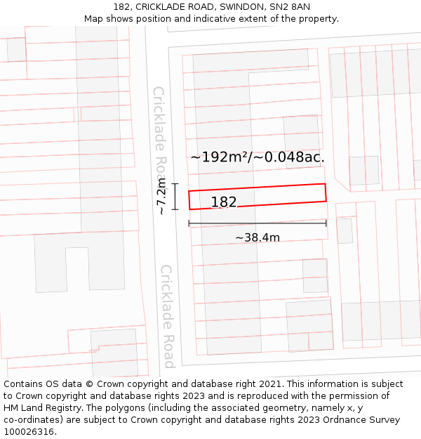 182, CRICKLADE ROAD, SWINDON, SN2 8AN: Plot and title map