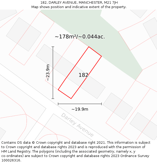 182, DARLEY AVENUE, MANCHESTER, M21 7JH: Plot and title map