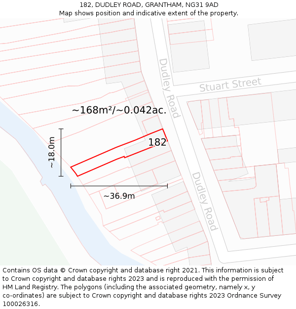 182, DUDLEY ROAD, GRANTHAM, NG31 9AD: Plot and title map