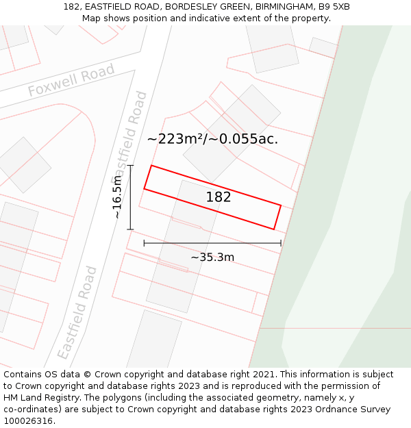 182, EASTFIELD ROAD, BORDESLEY GREEN, BIRMINGHAM, B9 5XB: Plot and title map